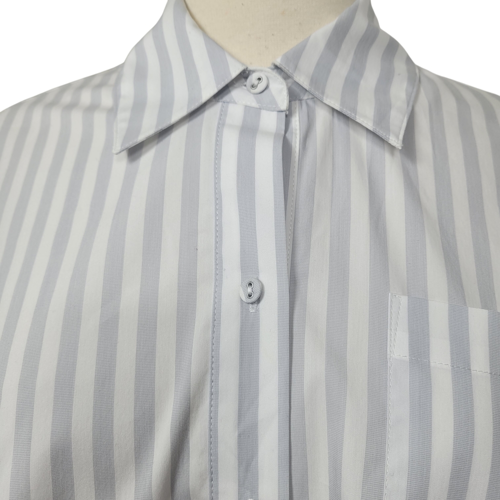 BCBGMAXAZRIA Gray White Striped Boxy Button Up Shirt XS Minimalist - Picture 3 of 10